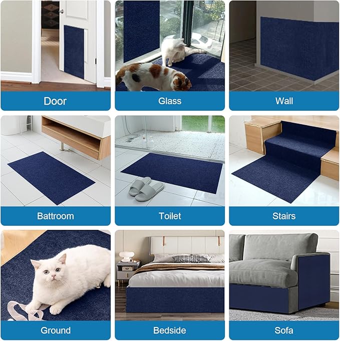 Cat Scratch Furniture Protector Pads with Self-Adhesive Backing, 98.5"X15.8" Navy Blue Randomly Cutting Trimmable Cat Scratch Carpet Mat Post Tree Shelves Cover Replacement for Sofa,Couch,Door,Corner