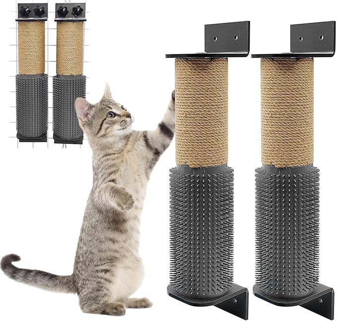 VCEPJH Cat Scratching Post for Crate Cage 2 Pack Wall Mounted Cat Scratcher Post with Self Groomer and Massager Sisal Crate Climbing Post for Indoor Kitten (11.8 x 2.76 in)