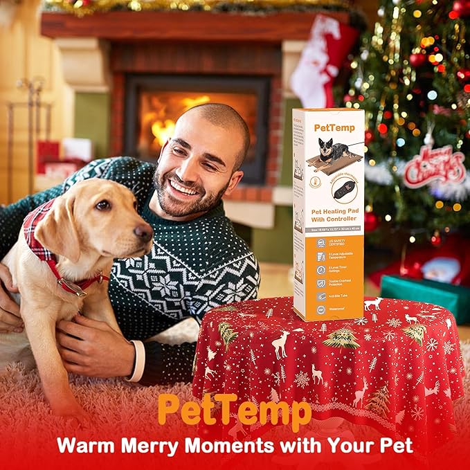 Upgraded Pet Heating Pad, 5 Adjustable Temperature & Timer, Electric Heated Dog Cat Bed for Winter, Auto Power-Off, Waterproof Chew-Resistant (M:20'' x 16'')