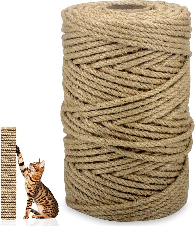 Jute Rope for Cat Scratch Post 1/6" mm Diameter 164 FT Cat Natural Hemp Rope Cat Tower Repair Rope Cat Tree Rope Replacement Recovering and DIY
