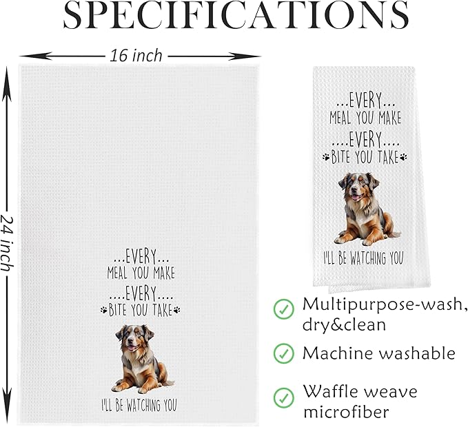 Australian Shepherd Dish Towels Set - Funny Australian Shepherd Decorative Waffle Kitchen Towels, Australian Shepherd Hand Tea Towels, Australian Shepherd Gifts (16×24 Inches, Set of 2)