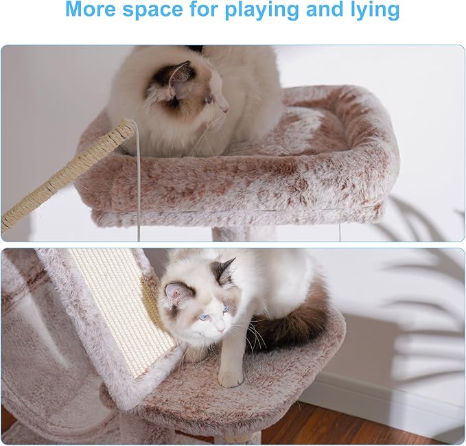 Hey-brother Cat Tree, 61 inch Cat Tower for Indoor Cats, Cat House with Padded Platform Bed, Toy Balls, Large Cozy Condo, Hammocks and Sisal Scratching Posts, Muchroom MPJ019MU