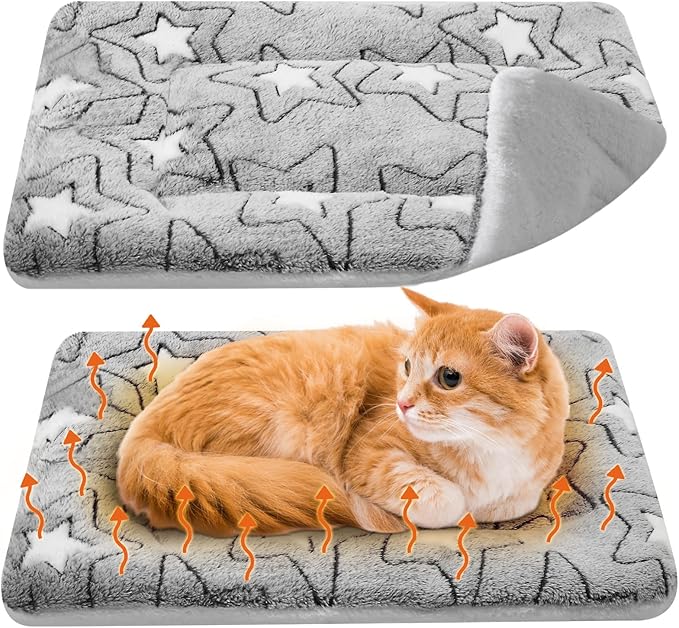 2 Pack Self Warming Cat Mat Self Heating Cat Pad Cat Bed Reversible Machine Washable Reflects Body Heat Warm Thermal Pet Pad Crate Blanket for Feral and Indoor Cat (Double Star,21" X 14")