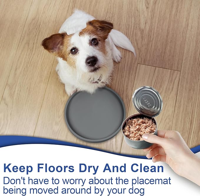 Arespark Pet Silicone Food Mat, Set of 6 Nonslip Waterproof Feeding Bowl Mat with Raised Edges for Food and Water Prevent Spills, Round Eating Tray for Dog Cat Puppy Kitten, 6'' x 6''