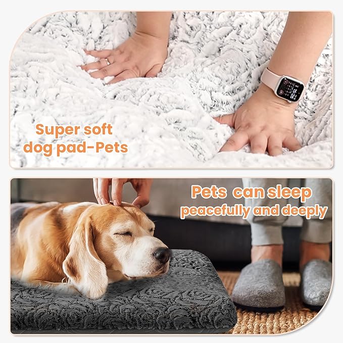 2 in 1 Dog Bed Crate Pad Mat Washable Reversible (Cool & Warm) Soft Fluffy Pet Kennel Beds for Large Medium Small Puppy Cat Sleeping Mattress Machine Wash Dog Cooling Mats (Dot Dark Grey, 35" 23")