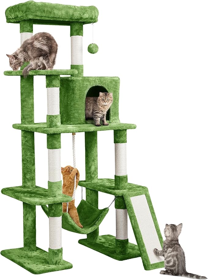 Yaheetech Cat Tree Cat Tower, 63in Multi-Level Cat Tree for Indoor Cats, Tall Cat Tree w/Sisal-Covered Scratching Posts & Condo, Cat Furniture Activity Center for Cats Kitten, Green