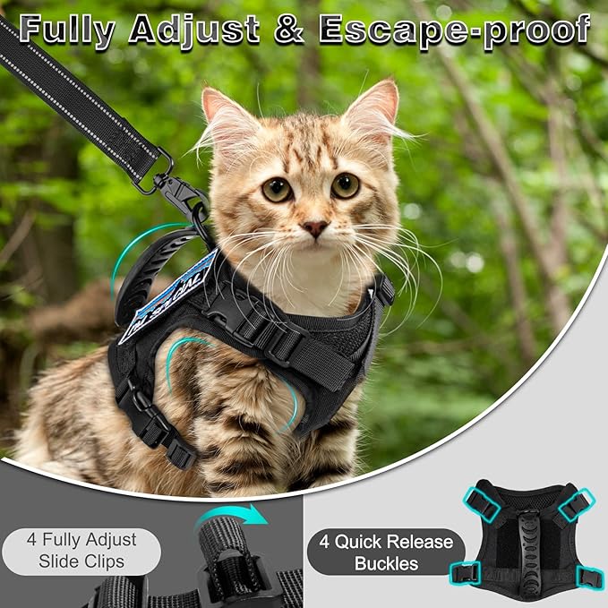 Tactical Cat Harness and Leash for Walking Esacpe Proof,Adjustable Soft Mesh Large Cat Vest with Rubber Handle Easy to Control,Molle Patches