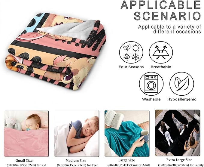 Anime Blanket Gifts for Girls - Kawaii Decor for Women, Ramen Dogs Boba Flannel Blanket - Luxurious Warm and Cozy XL 90x120 Inch for Family