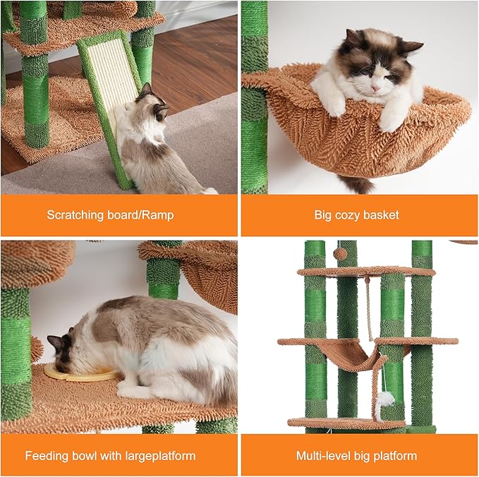 Heybly Tall Cat Tree,78 inch Multi-Level Cat Tower for Indoor Cats,2 Widened Plush Perches Cat Condo with Scratching Board and Big Caves HCT033CA