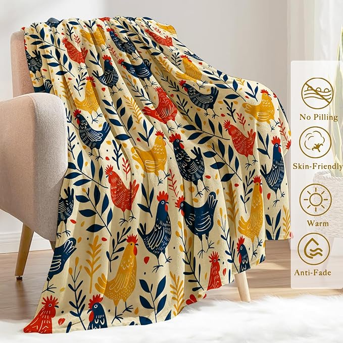 Aesthetic Chicken Blanket Plush Flannel Throw Blanket - Ultra Soft & Warm, Comfy & Lightweight - Perfect for Couch, Travel, Bedroom, Bed, Living Room - Cozy, Fuzzy Gift 50in×60in