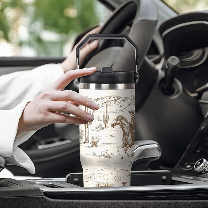 30 Oz Western Tumbler with Handle and Straw, Horse Gifts for Women Insulated Horse Cups, Double Wall Stainless Steel Horse Mugs for Horse Lovers, 30 Oz Horse Coffee Cup Gifts for Horse Lovers Women