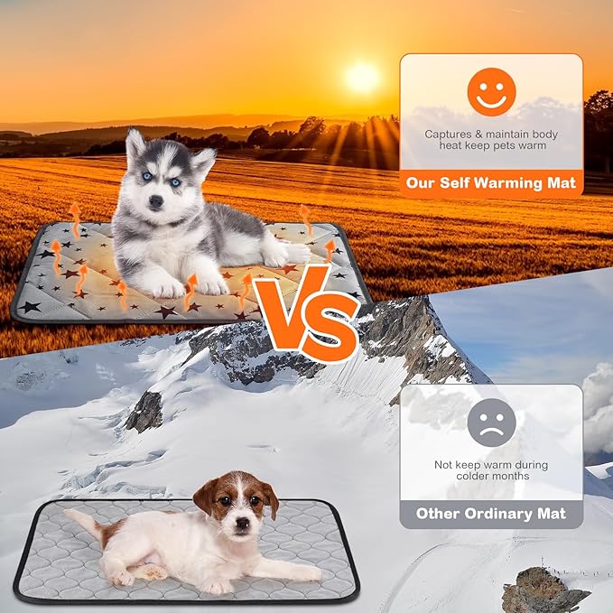 Namalu 4 Pack Self Warming Cat Bed Self Heating Cat Mat Star Pattern Soft Dog Crate Pad Thermal Pet Bed Mat Anti Slip Kennel Mat Washable Pet Warming Bed for Outdoor Indoor (20 x 27.5 Inch,Rectangle)