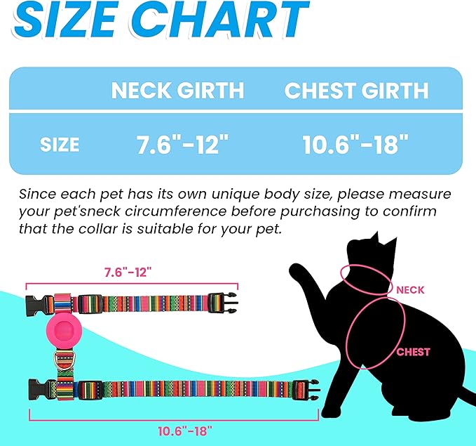 Cat Harness and Leash Escape Proof for Walking Travel Outdoor - Soft Nylon Adjustable Cute Cat Harness Leash Set with Airtag Holder for Small Medium Large Cats