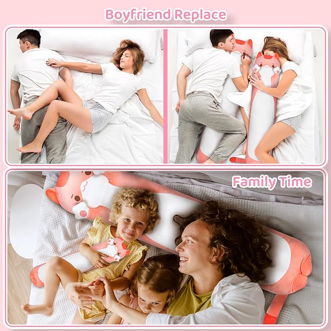 Artist-Designed Ultra Soft Long Cat Plush Body Pillow, Extra Stuffing for Comfort, Premium Quality Stuffed Animal Gift for Girlfriend or Cat Lovers (Pink Cat Body Pillow 28 Inch)