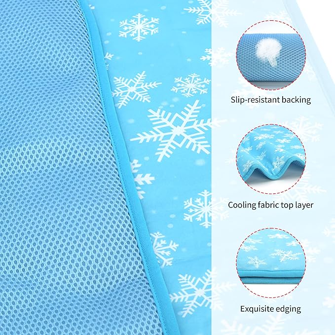 DELIFUR Dog Cooling Mat- Pet Cooling Mat Outdoor for Dogs Self Cooling Pad for Small Medium Dog Machine Washable (Large, Blue)
