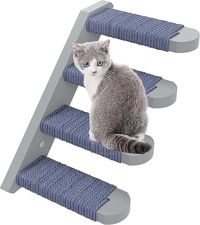 Skywin Cat Steps - Grey Solid Rubber Wood Cat Stairs Great for Scratching and Climbing - Easy to Install Wall Mounted Cat Shelves for Playful Cats (Grey)