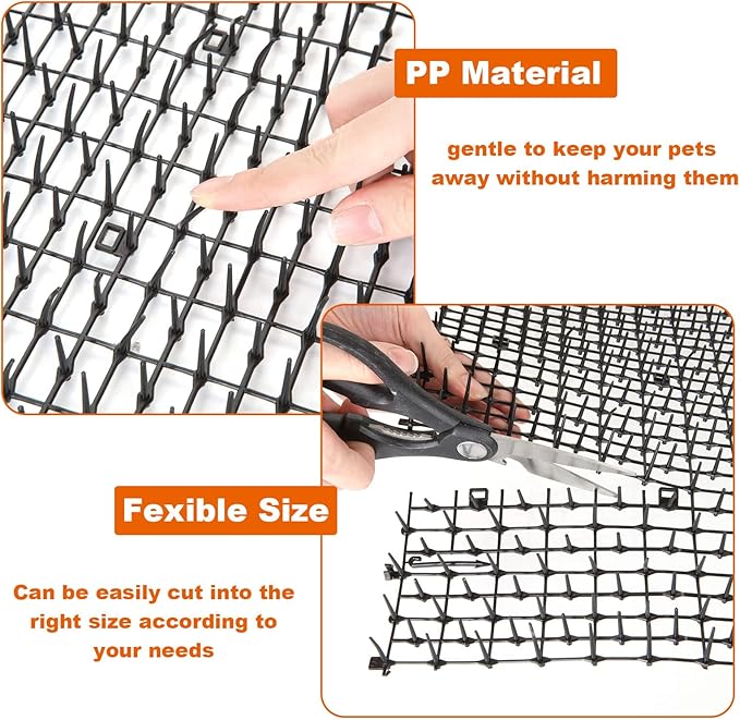 13Ft x 12 Inch Scat Mat for Cats, Cat Scat Mat with Spikes, Anti-Cats Deterrent Mat, Pet Repellent Mat, Cat Digging Stopper Prickle Strip for Indoor Outdoor Sofa Furniture with Garden Staples