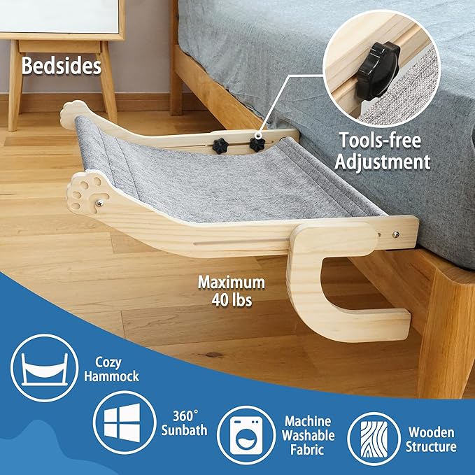 PETKARAY Cat Window Perch, Adjustable Cat Hammock for Windowsill, Indoor Window Shelves and Seat, Window Perch for Large Cats, Grey