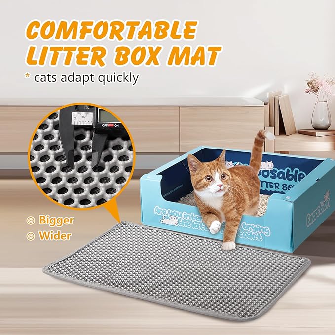 46x26 Inch Cat Litter Mat Double Layer Non-Slip Odor-Free Litter Box Mat,Waterproof and Urine Proof Litter Mat,Scatter Control, Less Waste,Easier to Clean(Gray)