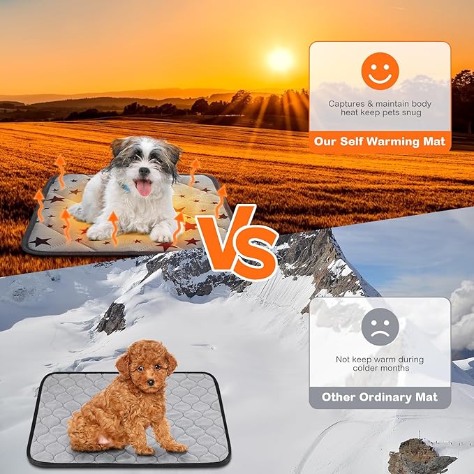 Self Warming Cat Bed Self Heating Dog Mat Star Pattern Warm Thermal Pet Pad Reflects Body Heat Washable Soft Puppy Crate Pad Anti Slip Kennel Mat Blanket for Indoor Pets (18 x 18 Inches)