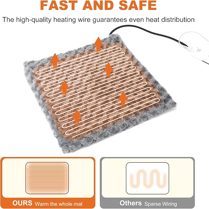 Cat Heating Pad, Electric Pet Heating Pad for Cat, Cat Warming Pad with Chew Proof Cord, 9 Heat Levels, Auto-Off, 18" x 18"