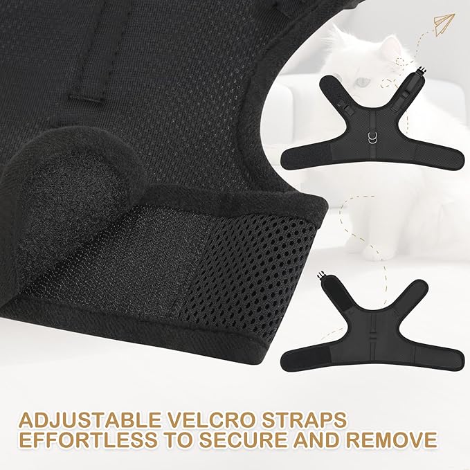 MoNiBloom Soft Cat Harness for Walking Escape Proof and Travel, Kitten Adjustable Breathable Vest Harness - Black, M