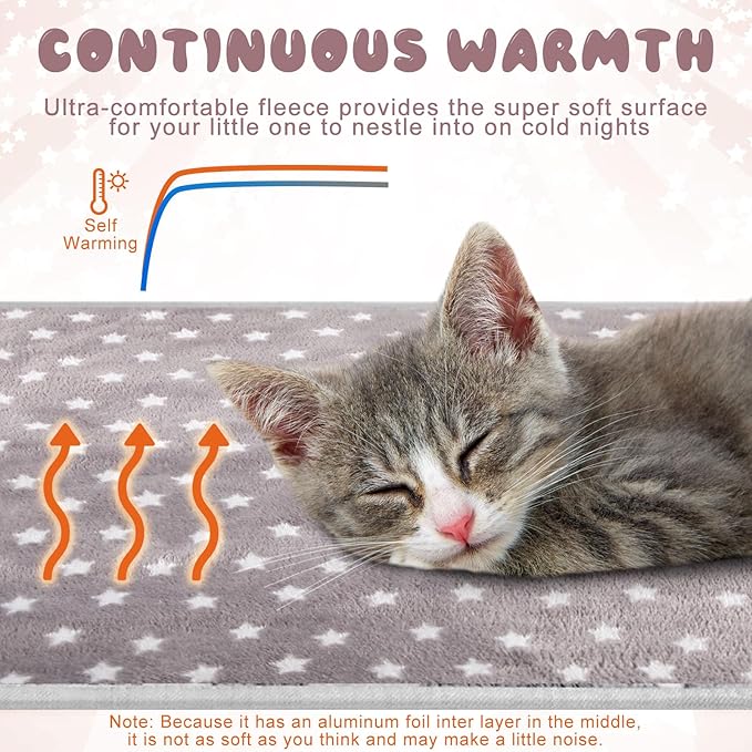 2 Pcs Self Warming Cat Bed Cute Dog Cat Thermal Mat Self Warming Star Cat Mat Pet Heating Pad Cat Blanket for Indoor Outdoor Washable(Small Star,24 x 18)