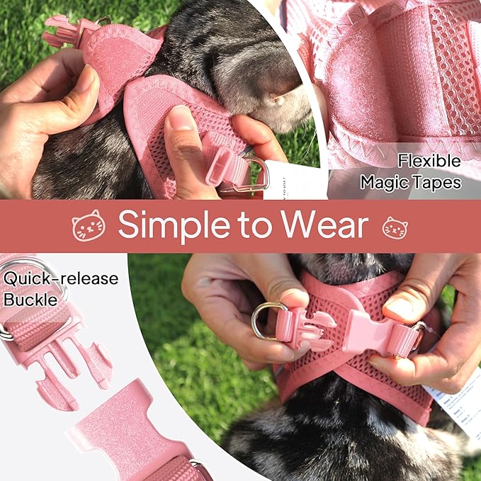 TwoEar Cat Harness Escape Proof, Soft Dog Vest Harness Adjustable, Breathable Mesh Step-in Puppy Walking Jacket Reflective Easy Control for Extral Small Pets for Outdoor Walking (XXXS, Pink)