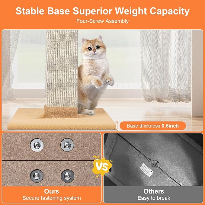 Cat Scratching Post 33 Inch Nature Sisal Cat Scratch Post for Indoor Cats, Large Cat Scratcher Protect Your Furniture Orange