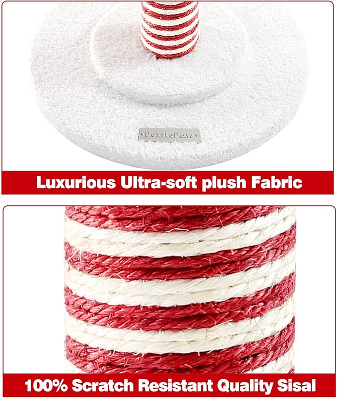 Christmas Cat Scratching Post,Christmas Cat Scratcher for Indoor Cats,Christmas Cat Tree Tower Activity Cat Play Center with Santa Danging Sock Toys and Gift Box