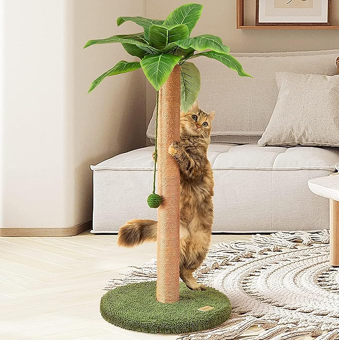 Cat Scratching Post Cat Scratcher 33 inch Tall Scratching Post with Sisal Rope for Indoor Cats Large Cat Scratching Post sisal cat Scratcher Cute for Kitten Scratching Post Green
