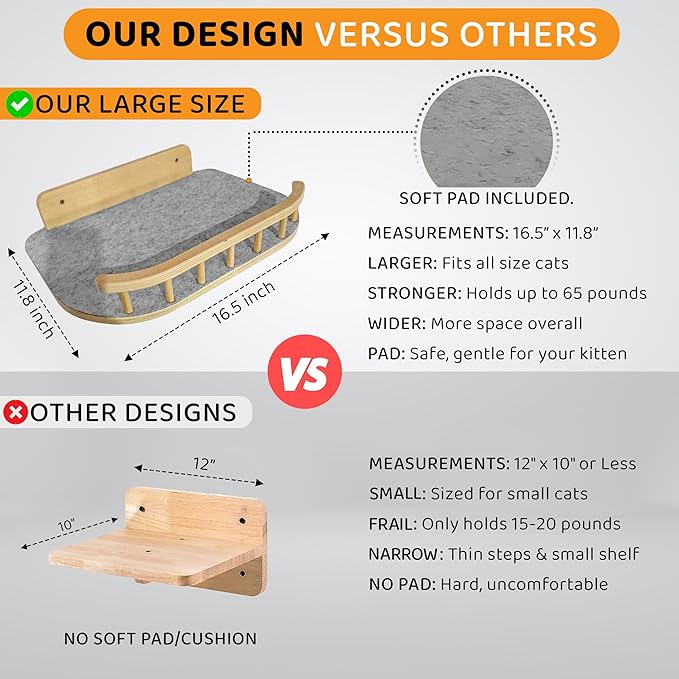 Large Cat Wall Shelves + 3 Cat Wall Steps, Cat Tree, Cat Corner Shelf, Cat Shelf, Cat Bed, Cat Scratcher, Cat Wall Furniture, Cat Wall Shelf, Cat Window Perch, Cat Hammock, Cat Scratching Post