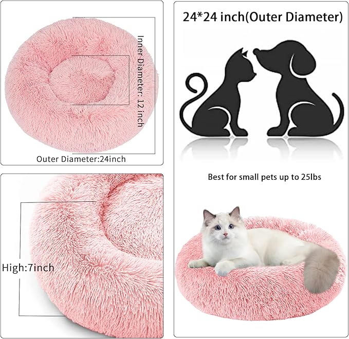 Nisrada Dog Bed for Small Medium Large Dogs, 24 inch Calming Dogs Bed, Washable-Round Cozy Soft Pet Bed for Puppy and Kitten with Slip-Resistant Bottom