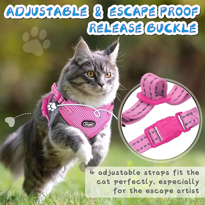 Supet Cat Harness and Leash Set for Small to Large Cats Adjustable Cat Vest Harness with Reflective Trim Universal Cat Leash and Harness for Cats/Puppies