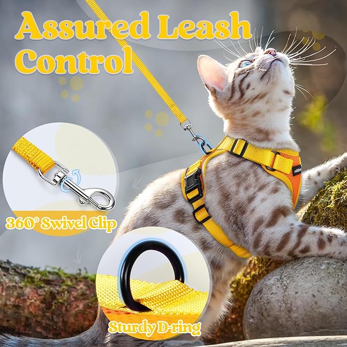 rabbitgoo Cat Harness and Leash Set, Escape Proof Soft Adjustable Vest Harnesses for Outdoor Walking, Easy Control Breathable Kitten Jacket with Reflective Strips, Orange & Yellow, XS