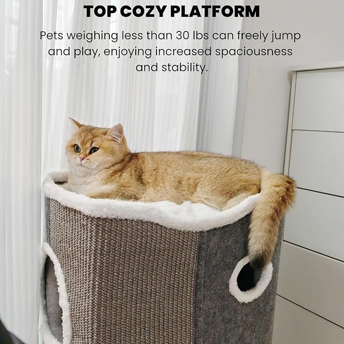 4-Level Cat House for Indoor Cats, Large Adult Cat Cave Bed Cats Cube House with Scratch Pad Cat Towers, Cute Kitten Condo Hideaway Hut with Soft Pillow Mat for Multi Pets Under 55 lbs
