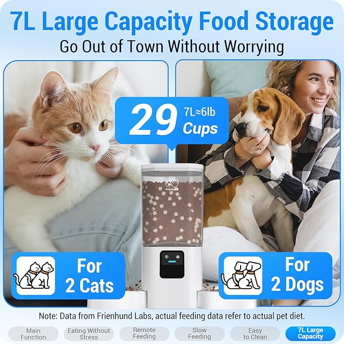 Automatic Cat Feeder with Slow Feed for 2 Cats: 5G WiFi Automatic Dog Feeder with 7L Large Food Storage Container, Cat Food Dispenser with Alexa for Multiple Pets, Detachable for Easy Clean -29 Cup
