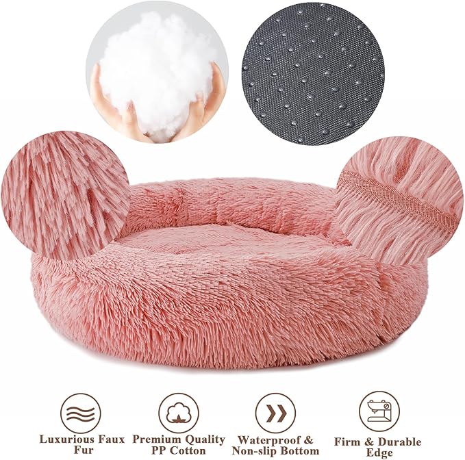 Aurako Cat Bed Dog Bed Round Cushion Pet Bed Mat Ultra Soft Plush Donut Sofa Comfortable Pillow Machine Washable Pet Cuddle Beds for Kitten Small Medium Large Dogs Cats 23" Rose Red