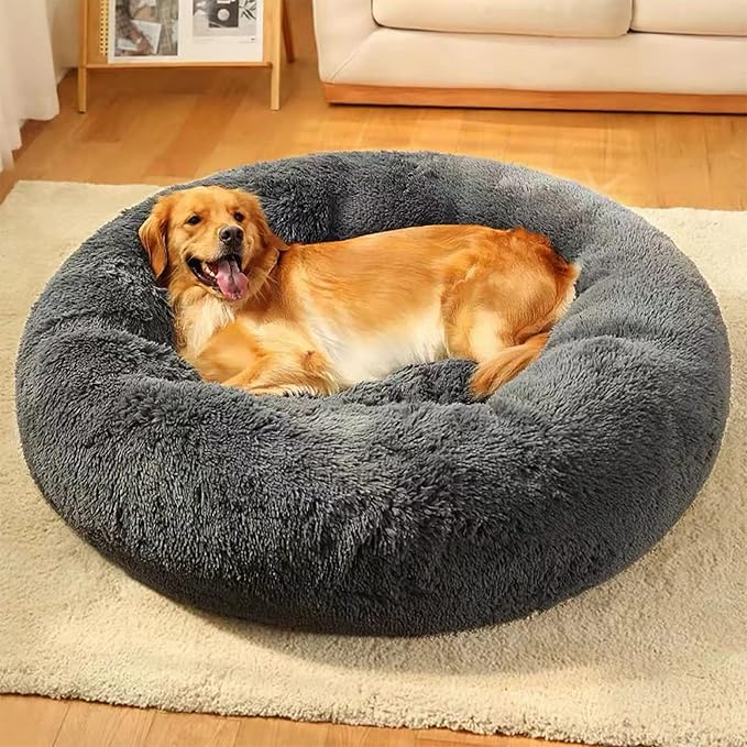 Nisrada Dog Bed for Large Dogs, 56 inch Calming Dogs Bed, Washable-Round Cozy Soft Pet Bed for Large Dogs with Slip-Resistant Bottom