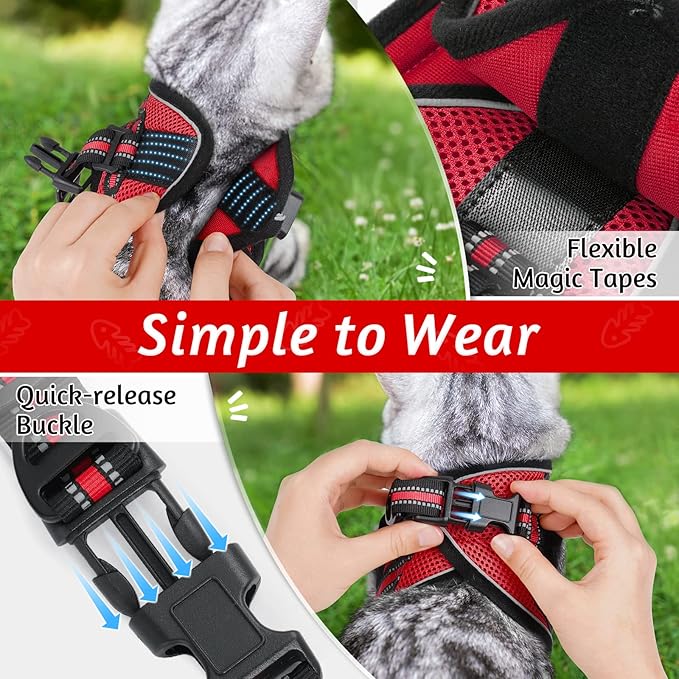 rabbitgoo Cat Harness and Leash Set for Walking Escape Proof, Adjustable Soft Kittens Vest with Reflective Strip for Cats, Comfortable Outdoor Vest, Red, S