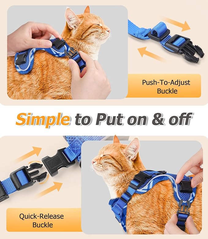 Halypet Cat Harness and Leash Set [H500 Pro Escape Proof Cat Harness for Walking, Adjustable Breathable Soft Travel Cat Leash, Reflective Strips Kitten Harness