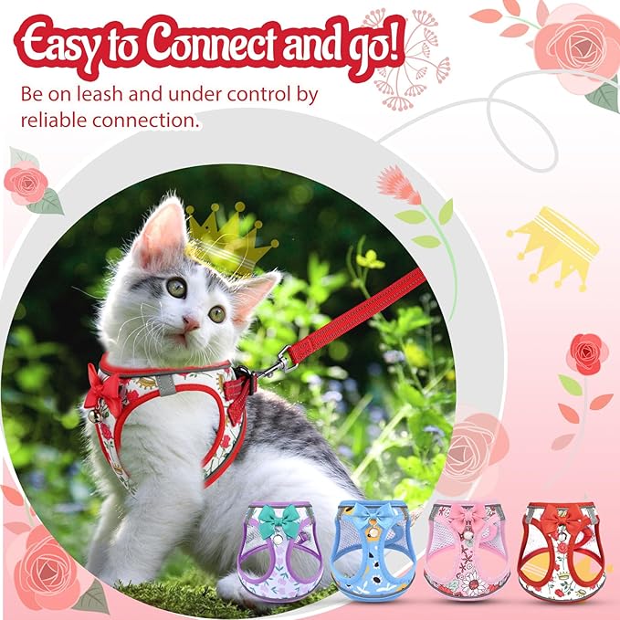 Cat Harness and Leash Escape Proof for Walking, Adjustable Soft Kitten Harness with Reflective Straps Step in Cat Vest Harness for Small Kitten and XS Dogs (Red, M-Chest(14.5"-16.3"))