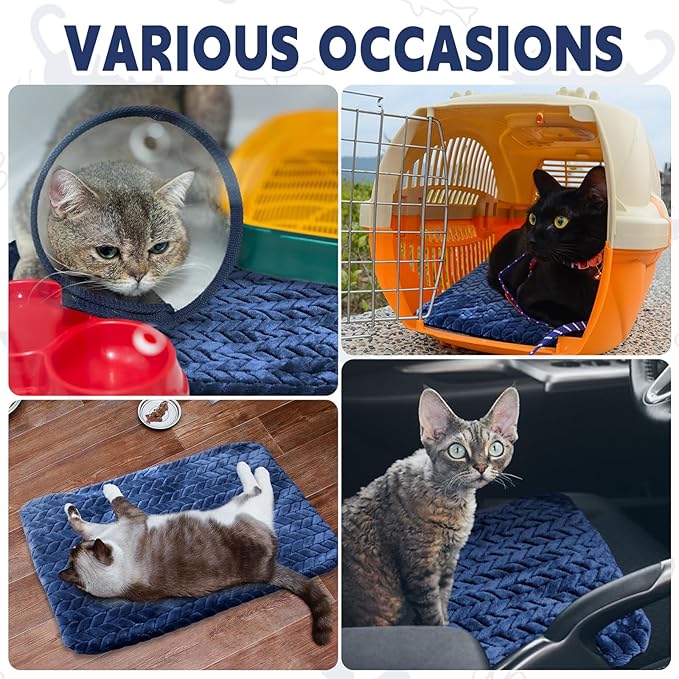 4 Pack Self Heating Cat Pad Self Warming Cat Mat Non Slip Warm Dog Bed Pad Mat Washable Pet Kennel Pad Crate Bed Mat Removable Cover Cat Blanket for Indoor Outdoor(Navy Blue,16 x 20 Inch)