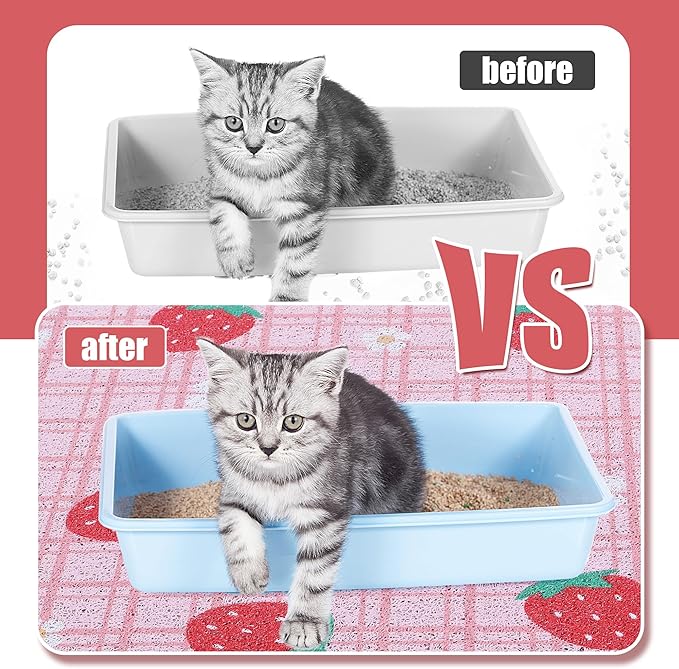 BALAPET Large Cat Litter Mat Litter Trapping Mat Soft and comfortable,Litter Box Mat with Non-slip and Waterproof for Cats Play,Feed and Rest,Easy to Clean,15 * 24in(Strawberries)