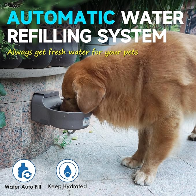 Automatic Dog Water Dispenser with Anti-tip Bracket, 68 oz Outdoor Dog Water Bowl Dispenser, Auto Refill Water Feeder for Pets & Livestock, Food Grade Waterer Fit 3/4" GHT Faucet, Wide Mouth