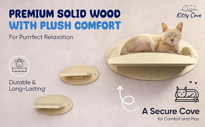 Cat Wall Shelves - Cat Shelf with Cozy Cushion, Sturdy Floating Shelf with Easy Install & Hardware | Perfect Cat Hammock for Wall - Comfy Cat Wall Furniture