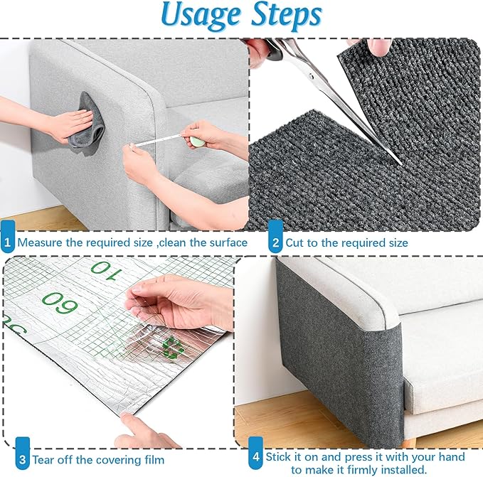 Gtmileo 78.7"x15.8" Cat Scratching Post, Trimmable Self-Adhesive Climbing Cat Scratching Mat Replacement for Cat Tree Shelf Shelves, Cat Scratch Furniture Protector(Dark Gray)