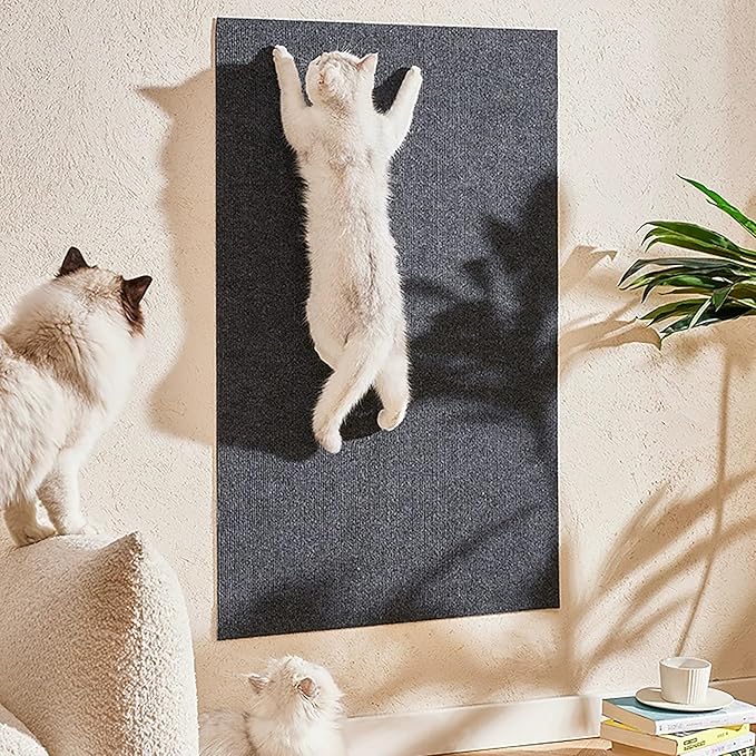 Trimmable Cat Scratching Mat, 78.74"x15.75" Cat Scratch Mat DIY Post Carpet Covered, Self-Adhesive Cat Tree Shelves Replacement Mat for Cat Wall Couch Furniture (Light Grey)