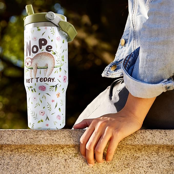 30oz Sloth Tumbler with Handle and Straw, Stainless Steel Vacuum Insulated Coffee Tumbler, Travel Mug Water Bottle, Sloth Stuff Accessories Decor, Sloth Gifts for Women & Men