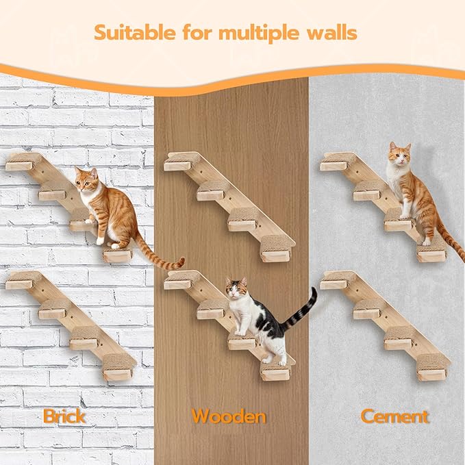 HOOBRO Wood Cat Wall Shelves, 4-Level Cat Wall Steps with Jute Scratching Steps, Cat Climbing Wall, Cat Wall Furniture, Easy to Install, Holds up to 40 lb, Natural NL11CS03
